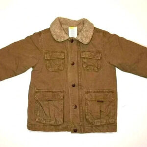 Baby Boy Crazy 8 Thick Khaki Sherpa Collar Coat Jacket Size 2-3 Years